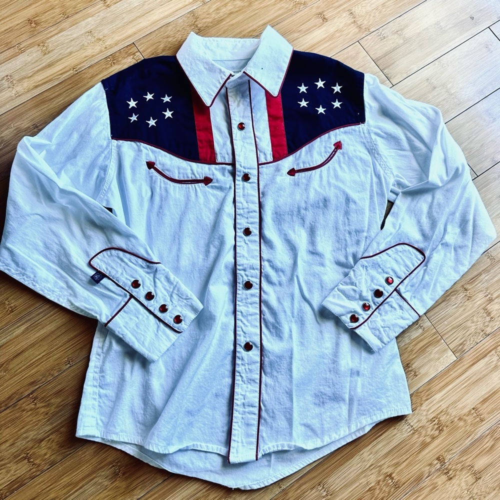 Men's Western Style Shirt - White and Navy